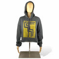 Crop Hoodie in Dark Grey w Golden Yellow Print szM