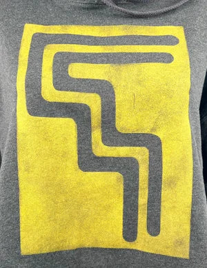 Crop Hoodie in Dark Grey w Golden Yellow Print szM