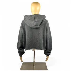 Crop Hoodie in Dark Grey w Golden Yellow Print szM