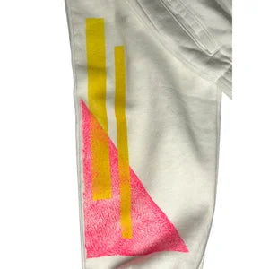 Super Soft Off White Joggers w Neon Pink and Yellow Print