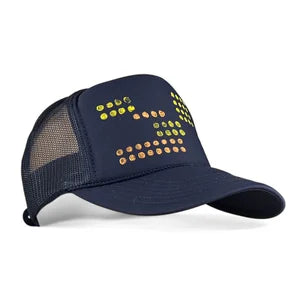 Trucker Hat in Navy w Coral & Yellow
