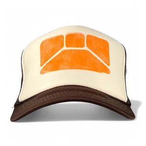 Trucker Hat Brown, Cream & Bright Orange