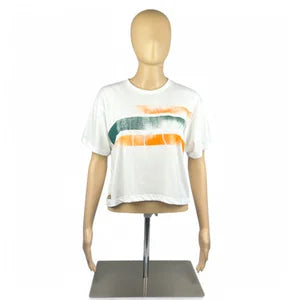 Crop T-Shirt in White w Tangerine & Forrest szM