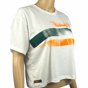 Crop T-Shirt in White w Tangerine & Forrest szM